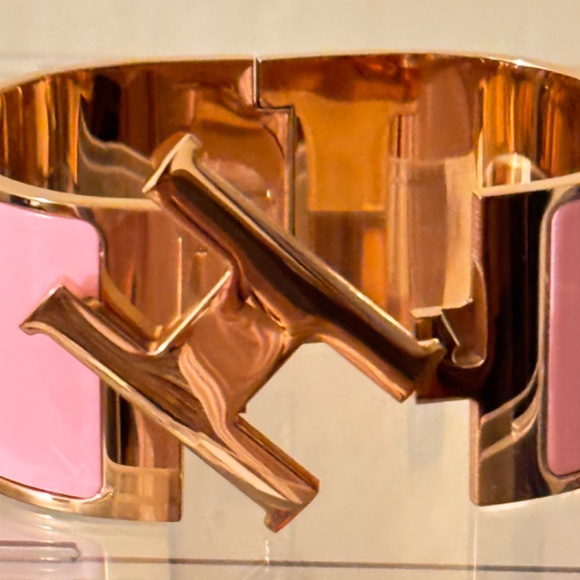 NEW HÈRMES Extra Wide Pink Enamel Rose Gold Plated H Clic Bracelet Bangel - Picture 3 of 16
